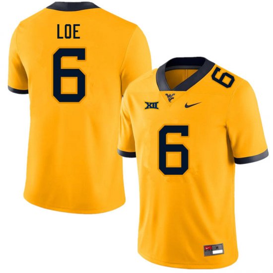 Men's West Virginia Mountaineers NCAA #6 Exree Loe Gold Authentic Nike Stitched College Football Jersey PQ15O71WE